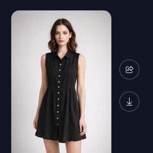 Vintage Rated R Babydoll Dress 100% Linen Black MOP Buttons Sleeveless S